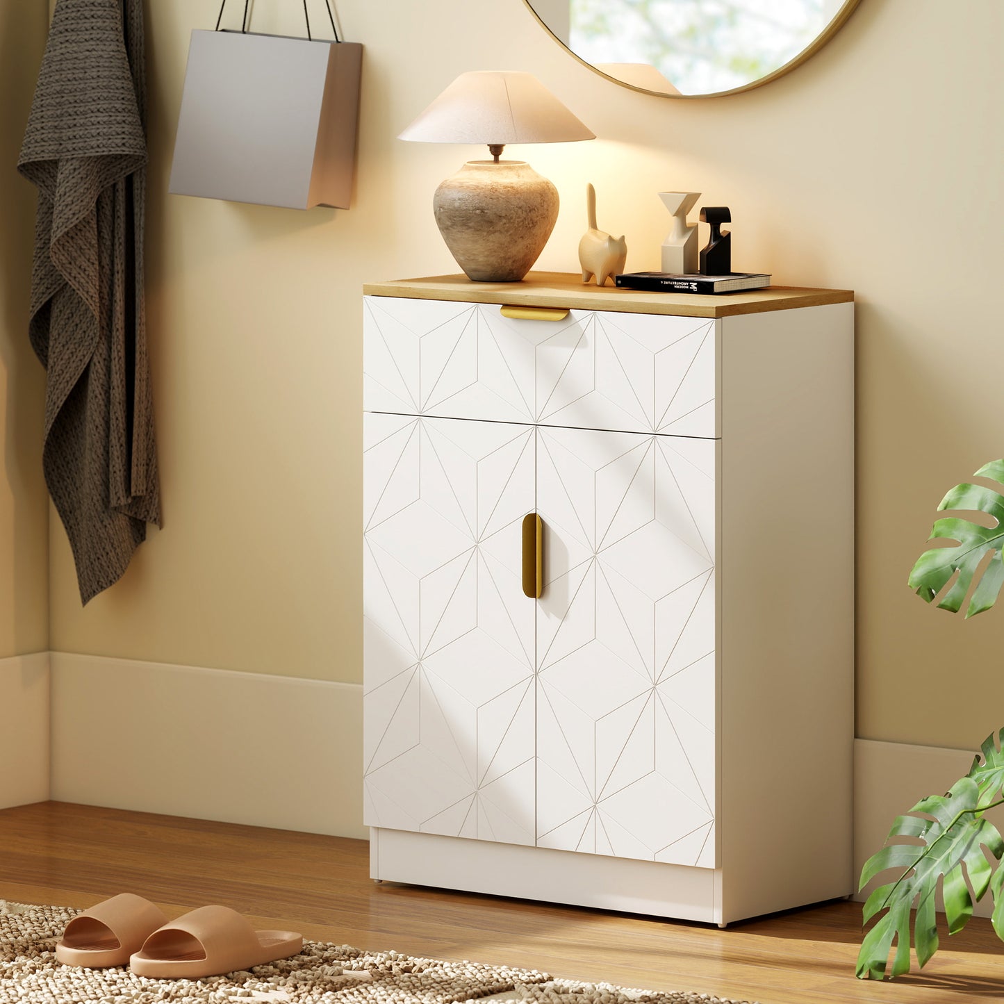 HOMCOM Sideboard Storage Cabinet With Drawer And Adjustable Shelf For Living Room Kitchen Dining Entryway White