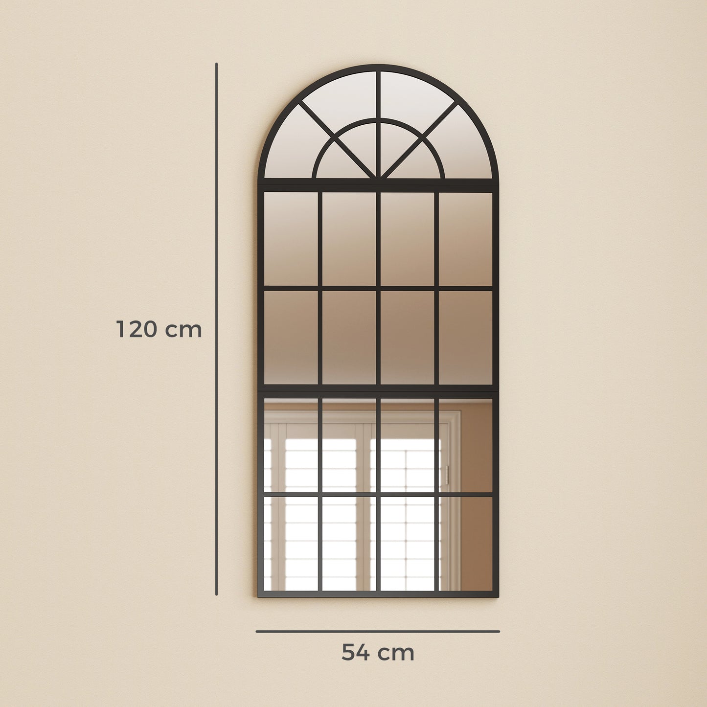 HOMCOM Large Arched Wall Mirror Set With Metal Grid 3 Piece Split Window Mirrors 120 x 54 cm Black