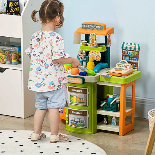 AIYAPLAY 58 Pieces Cash Register for Kids, Children Trolley w/ Scanner - ALL4U RETAILER LTD