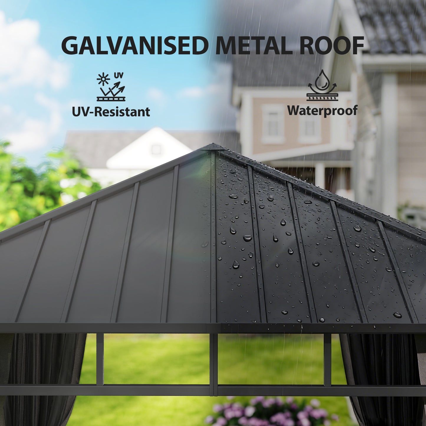 Outsunny 2.5 x 2.5 m Hardtop Gazebo With Galvanised Steel Roof Waterproof Pavilion Netting And Curtains For Patio