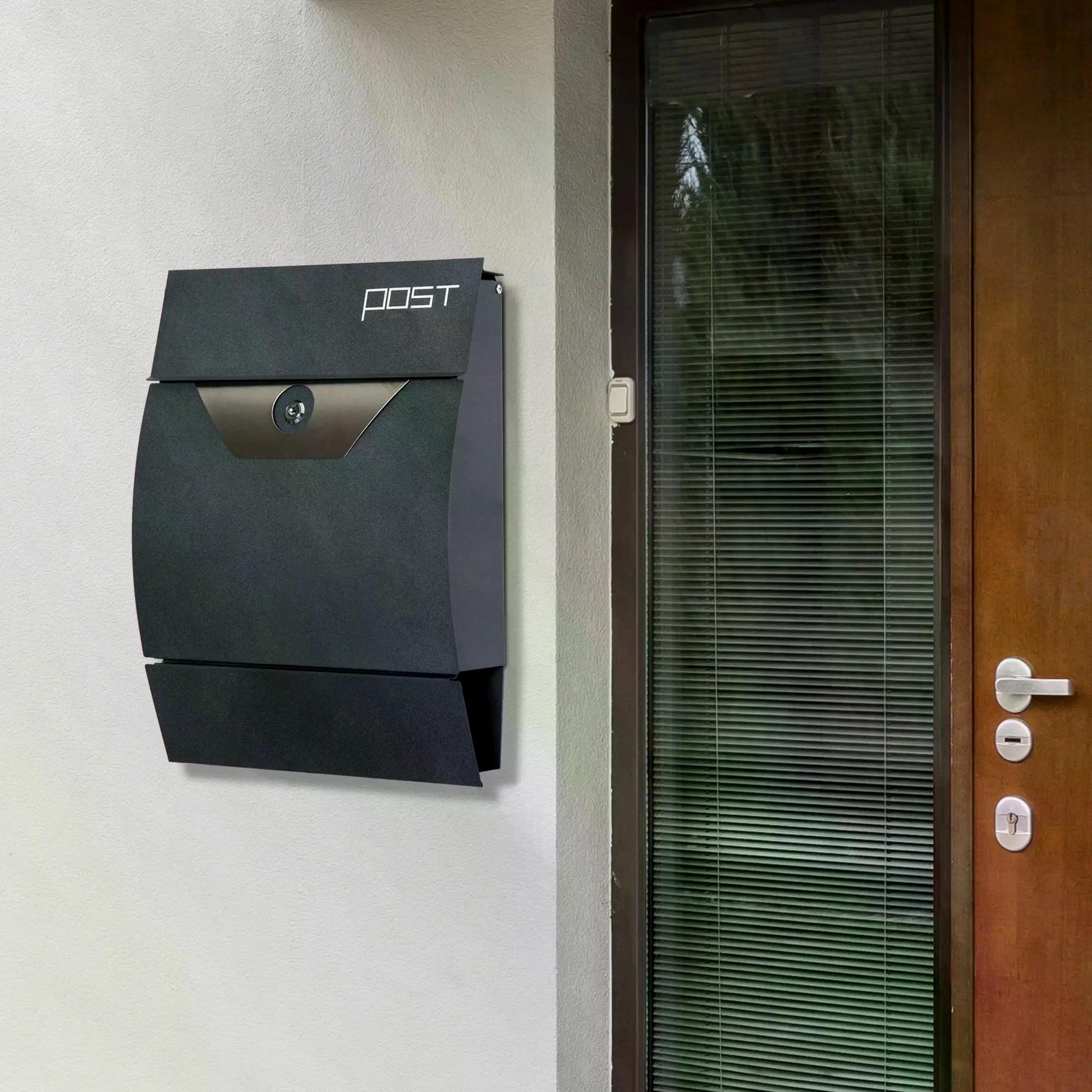 HOMCOM Steel-Grey Wall-Mounted Lockable Mailbox with Newspaper Slot - ALL4U RETAILER LTD