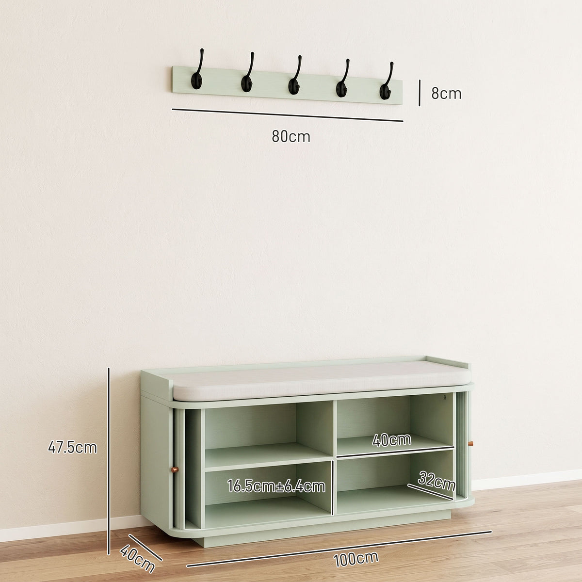 HOMCOM Hallway Storage Unit with Shoe Cabinet, Bench and 5 Coat Hooks