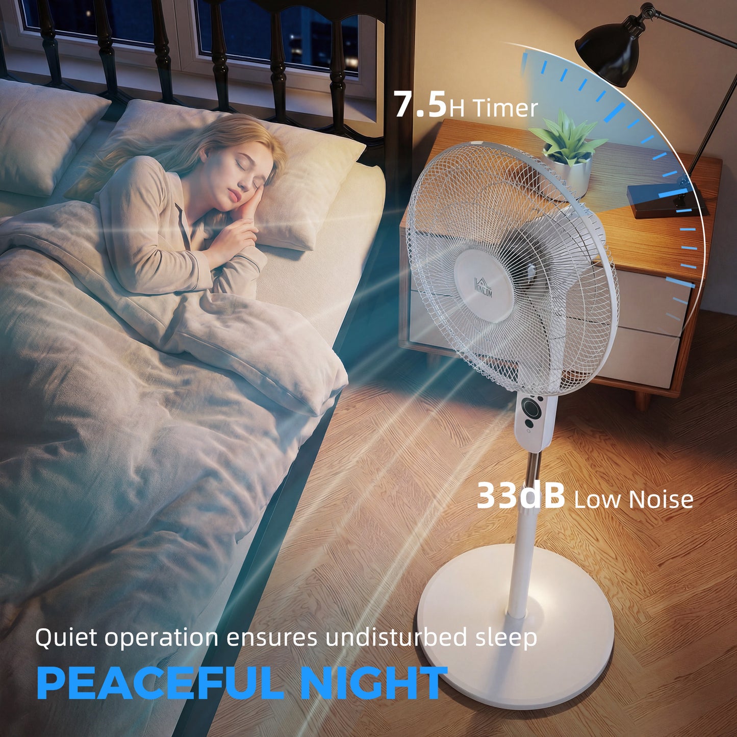 HOMCOM 18 Inch Pedestal Fan Sleep Mode Remote Control Oscillating Standing Fan 3 Speeds Adjustable Height White