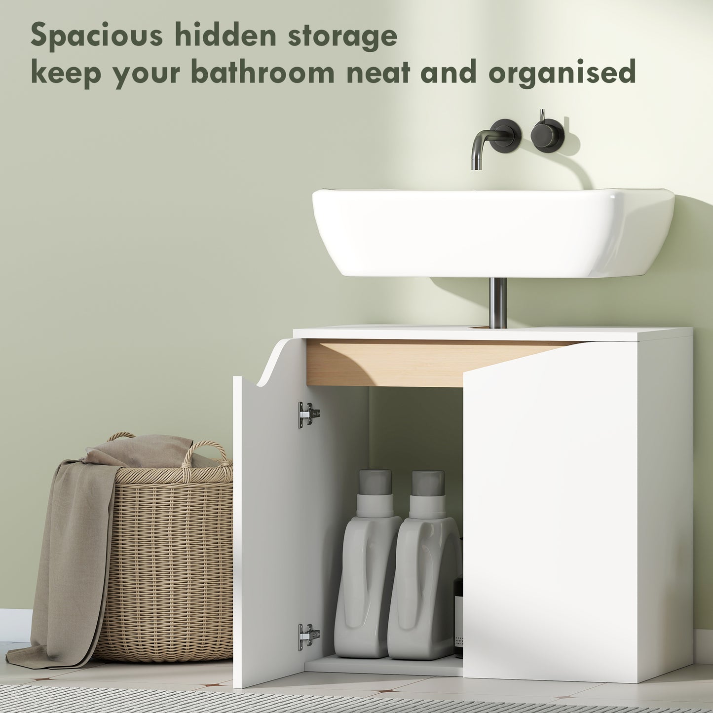 HOMCOM Under Sink Bathroom Storage Cabinet With Soft Close Doors White For Basin Without Pedestal