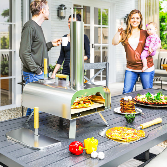 Outsunny Outdoor Pizza Oven Portable Wood Fired Oven With Stone And Peel 12 Inch Stainless Steel