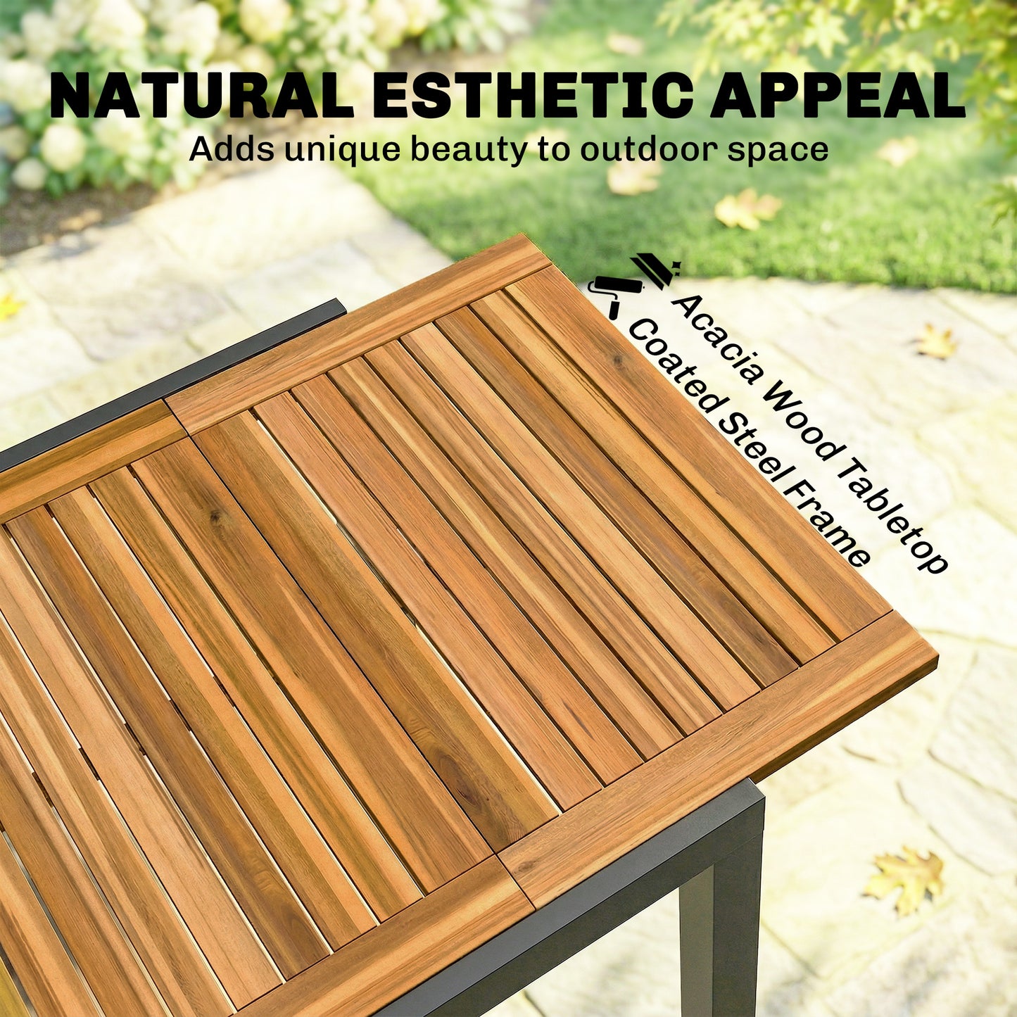 Outsunny Patio Dining Table Expandable Outdoor Table With Acacia Wood Top 80 To 120 Cm Natural And Black