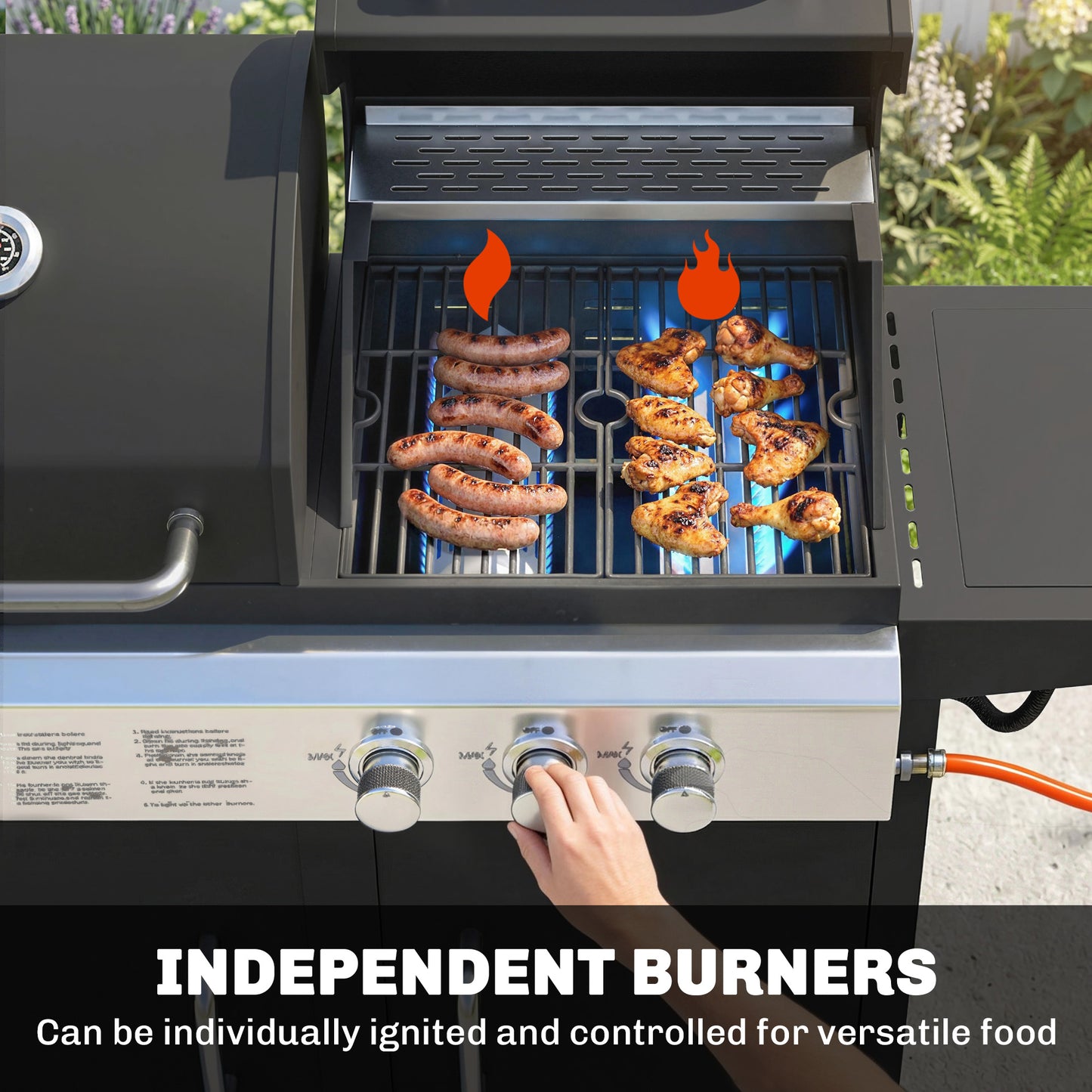 Outsunny Dual Fuel BBQ Grill 2 In 1 Gas Grill And Charcoal Smoker Hybrid With Wheels