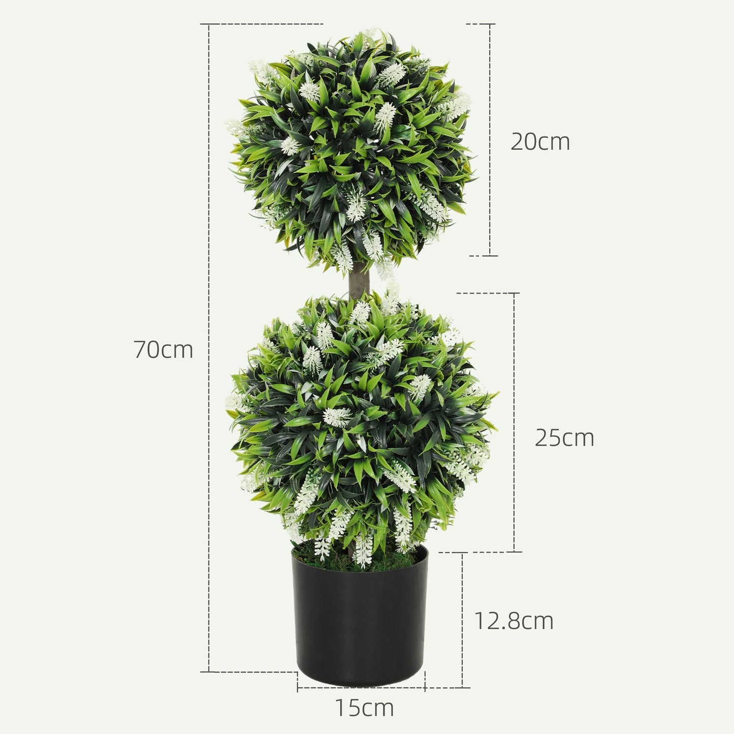 HOMCOM Set Of 2 Decorative Artificial Lavender Ball Topiary Trees In Pots For Indoor Outdoor Decor 70cm White
