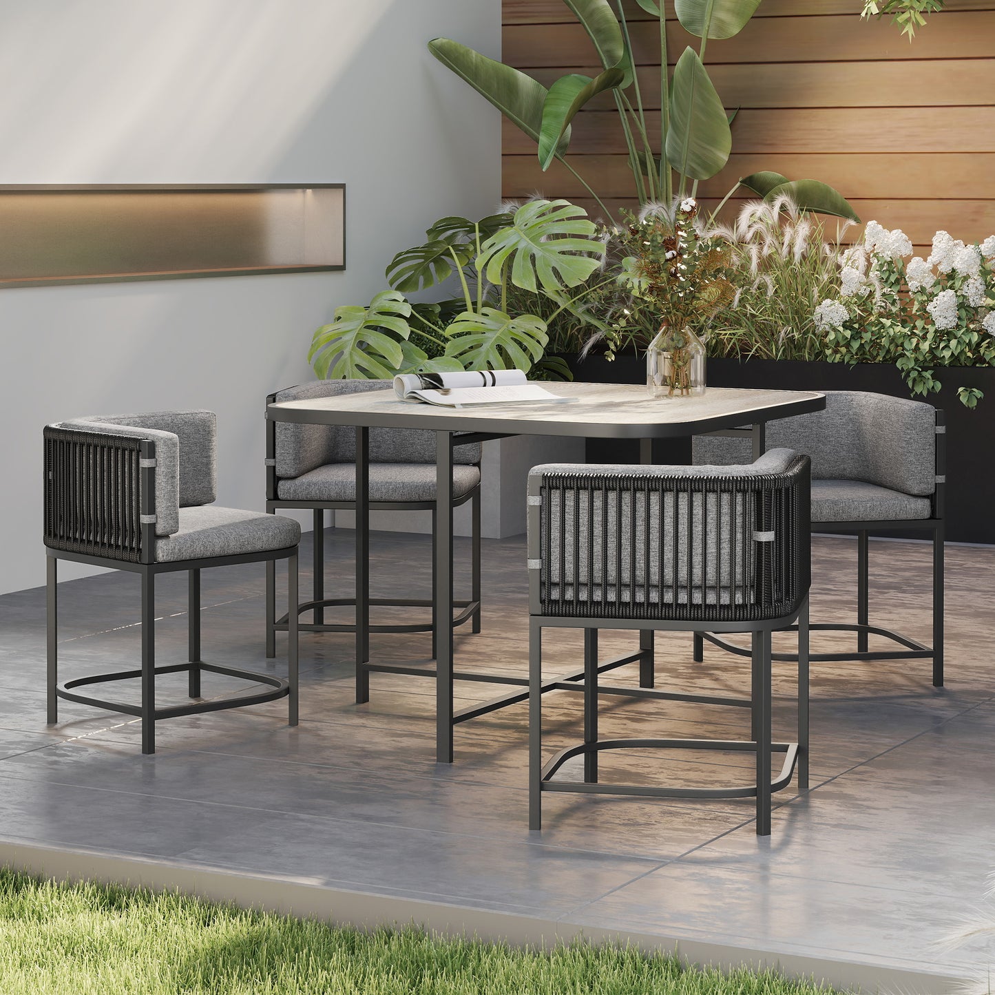 Outsunny 4 Seater Rattan Cube Garden Furniture Set With Cushions Charcoal Grey Outdoor Patio Lounge Set