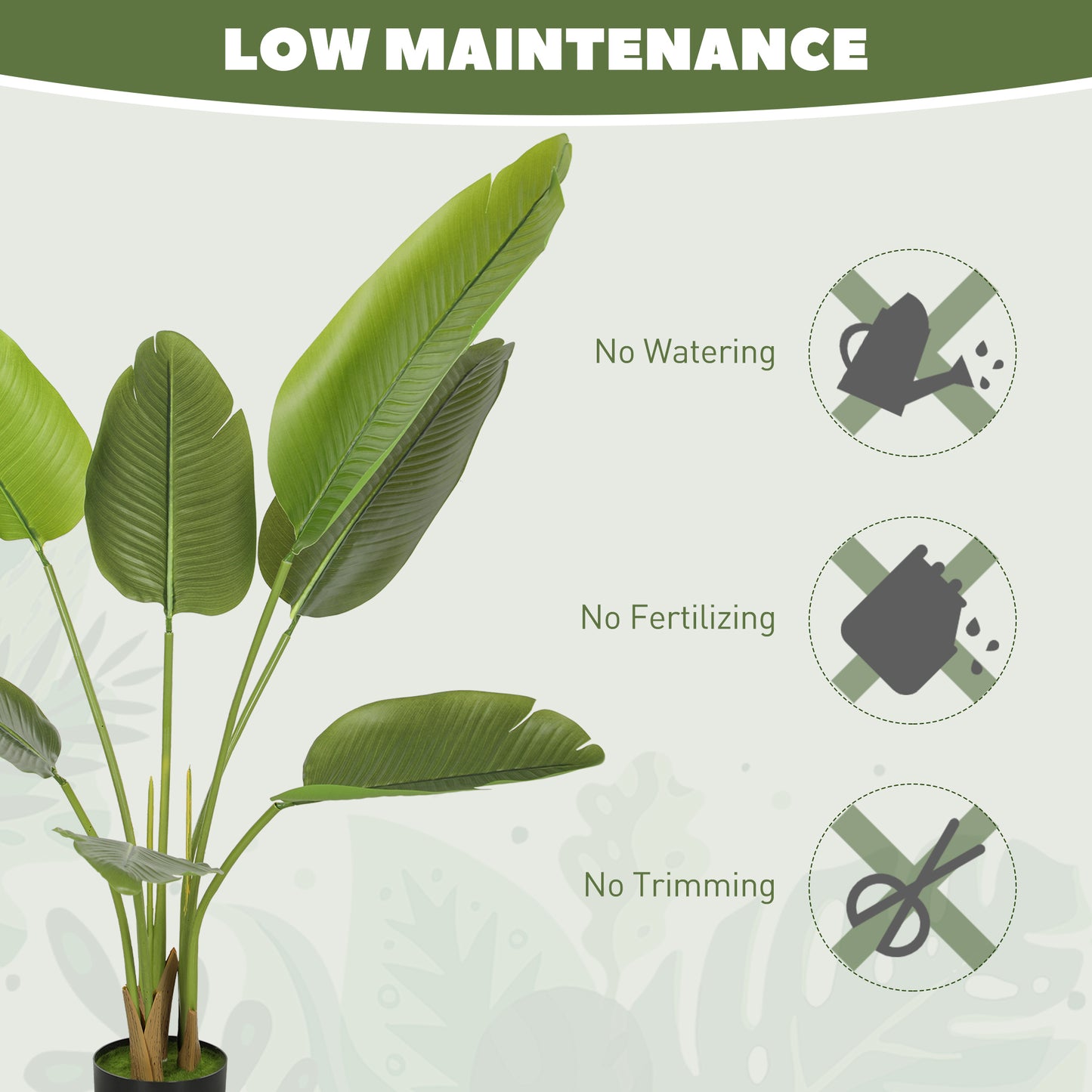 HOMCOM 109cm Artificial Bird of Paradise Plant in Pot with PEVA Leaves Banana Leaf Tree for Home Office Decor Green