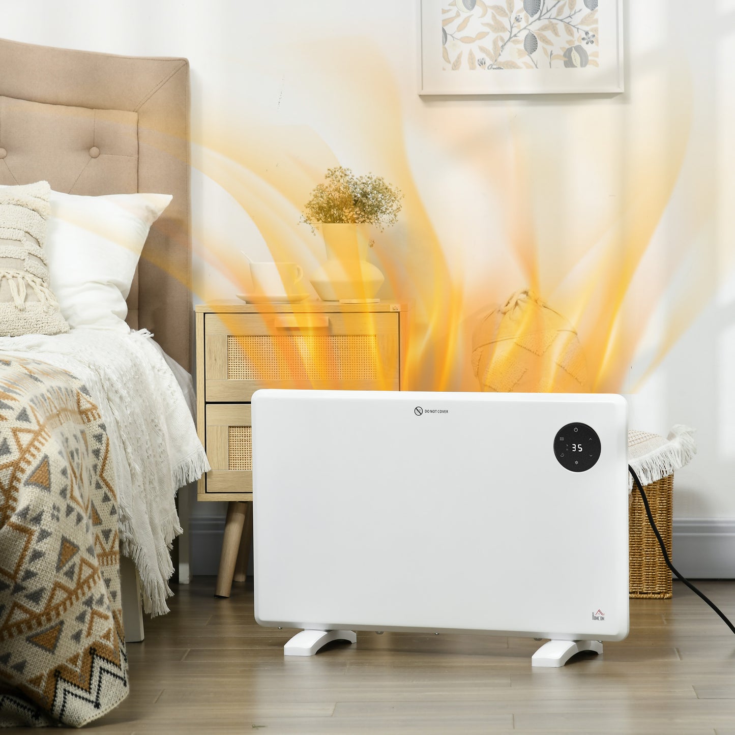 HOMCOM 1200W Electric Convector Heater Freestanding Or Wall Mounted With Adjustable Thermostat Timer White
