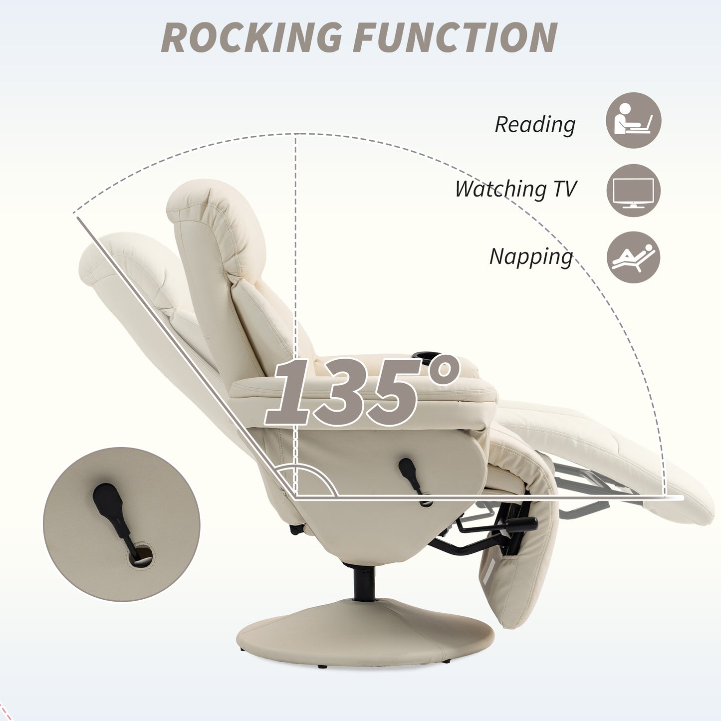 HOMCOM Manual Recliner Chair With Footrest Cup Holder PU Leather Swivel Armchair For Living Room Bedroom Cream White