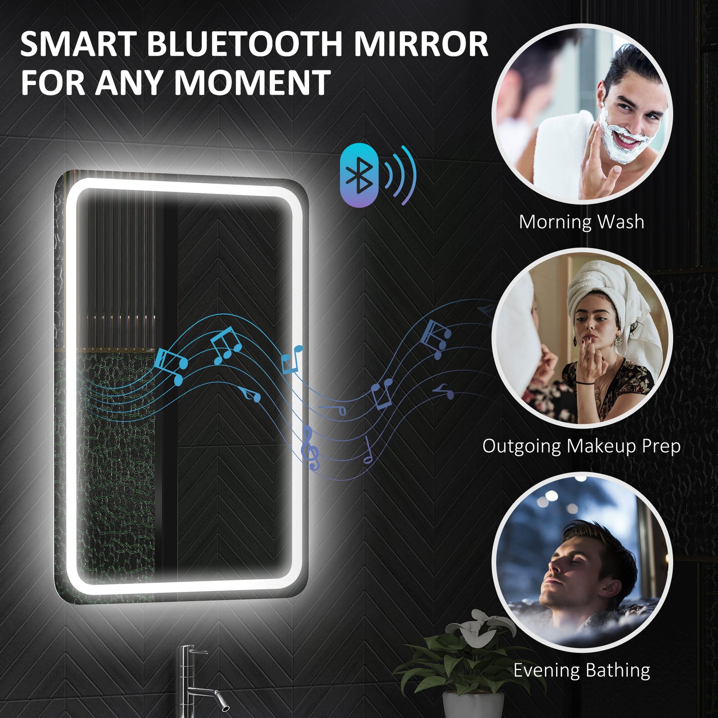 HOMCOM 70 x 50 cm Bluetooth Bathroom Mirror With 246 LED Edge Lighting Silver Tone