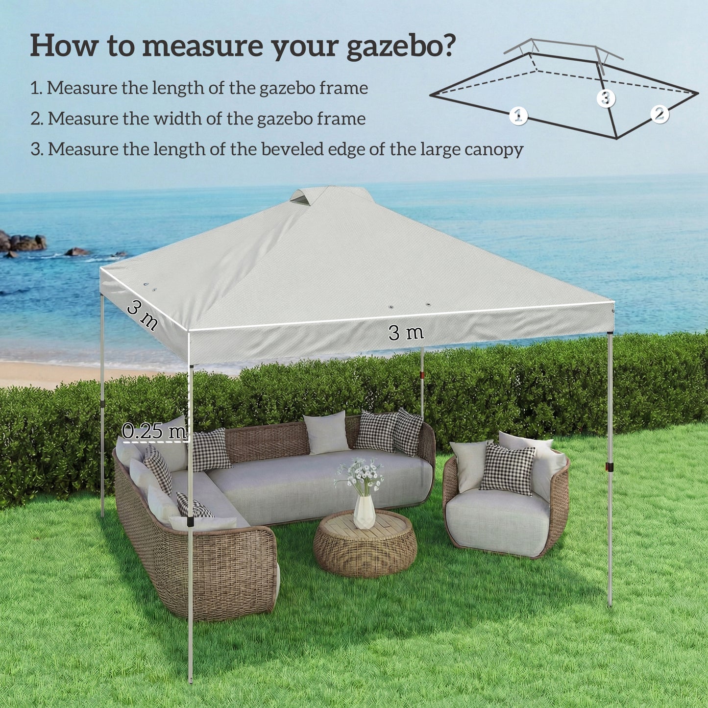 Outsunny Gazebo Roof Replacement UV50 Plus Waterproof Pop Up Canopy Cover With 8 Drainage Holes 3 X 3 M White