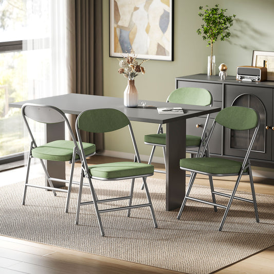 HOMCOM Set Of Four Folding Corduroy Chairs Green Padded Seat And Back Steel Frame