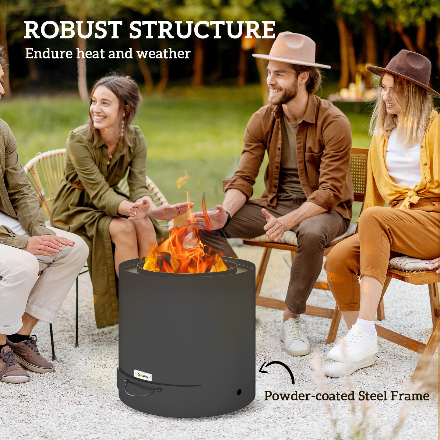 Outsunny Metal Wood Burning Fire Pit With Poker Portable Outdoor Patio Black Powder Coated Finish