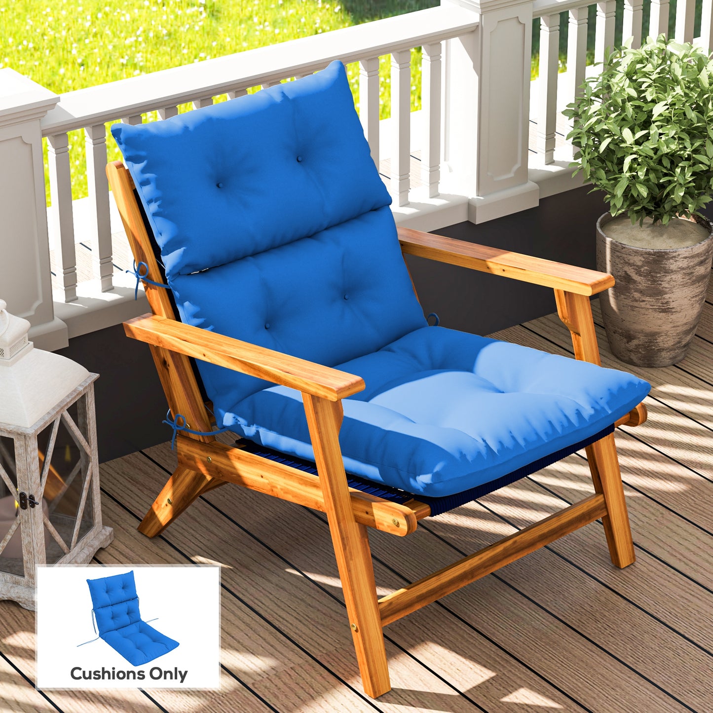 Outsunny 115x56 cm Rocking Chair Cushion Blue With Tie Fastenings 10 cm Thick Padded Seat And Back