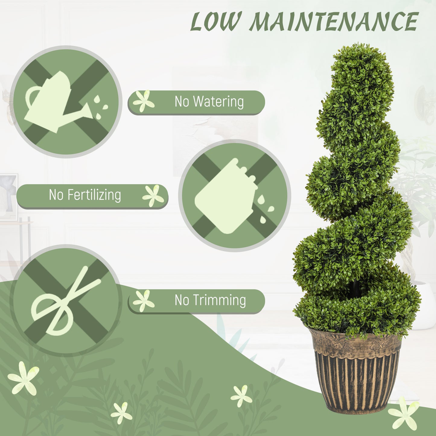 Homcom Set Of 2 Artificial Topiary Spiral Boxwood Trees With Pots For Home Indoor Outdoor Decor 90cm