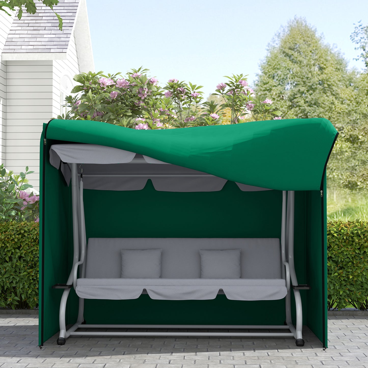 Outsunny 220 X 125 Cm Three Seater Swing Chair Protective Cover Waterproof PU Coated Oxford Cloth Green