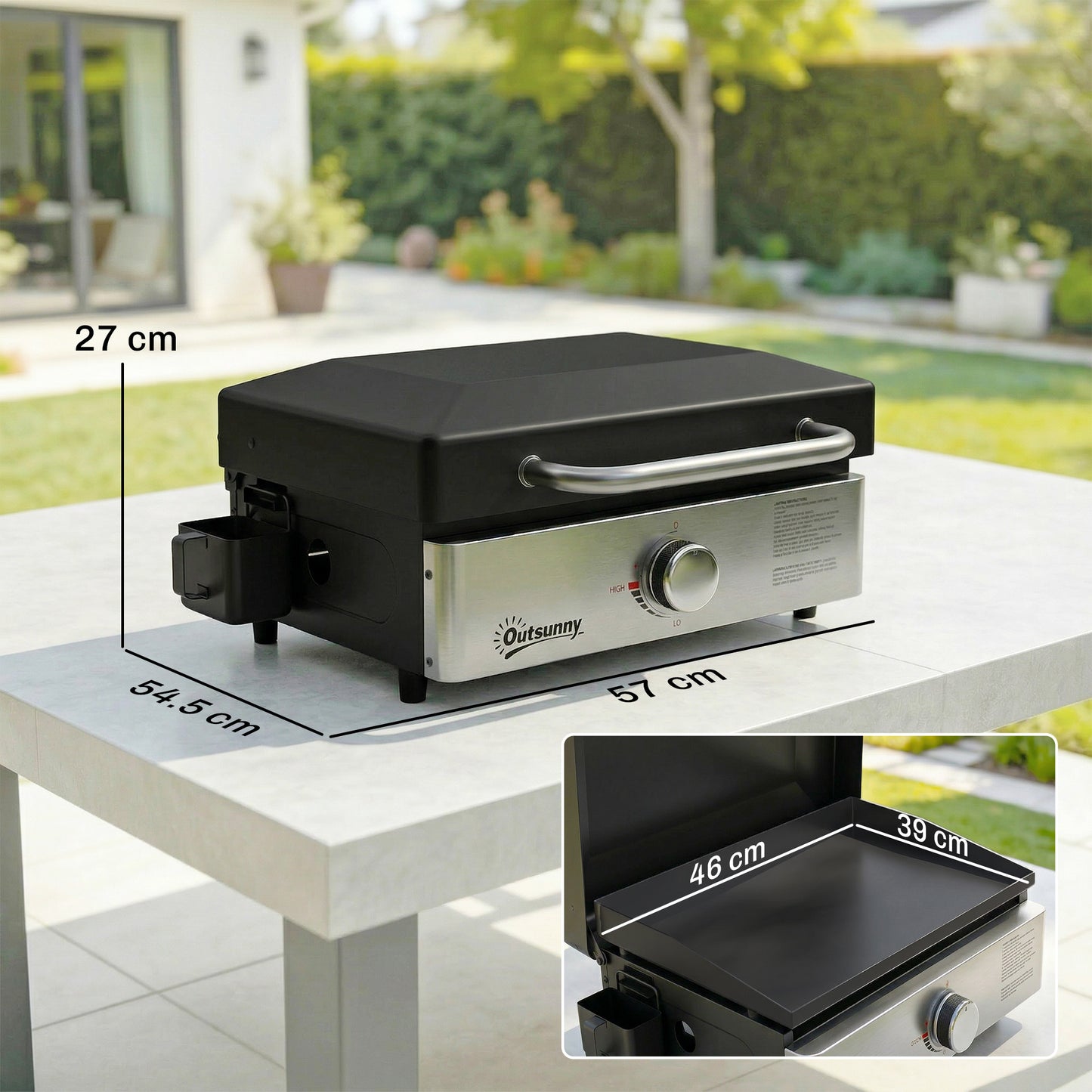 Outsunny Grill Griddle Portable Gas Plancha 3.5 Kw Tabletop BBQ with Grease Cup for Camping Picnics Patios Black