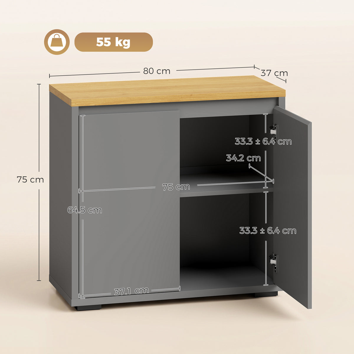 Grey HOMCOM Sideboard With Double Doors And Adjustable Storage Shelf