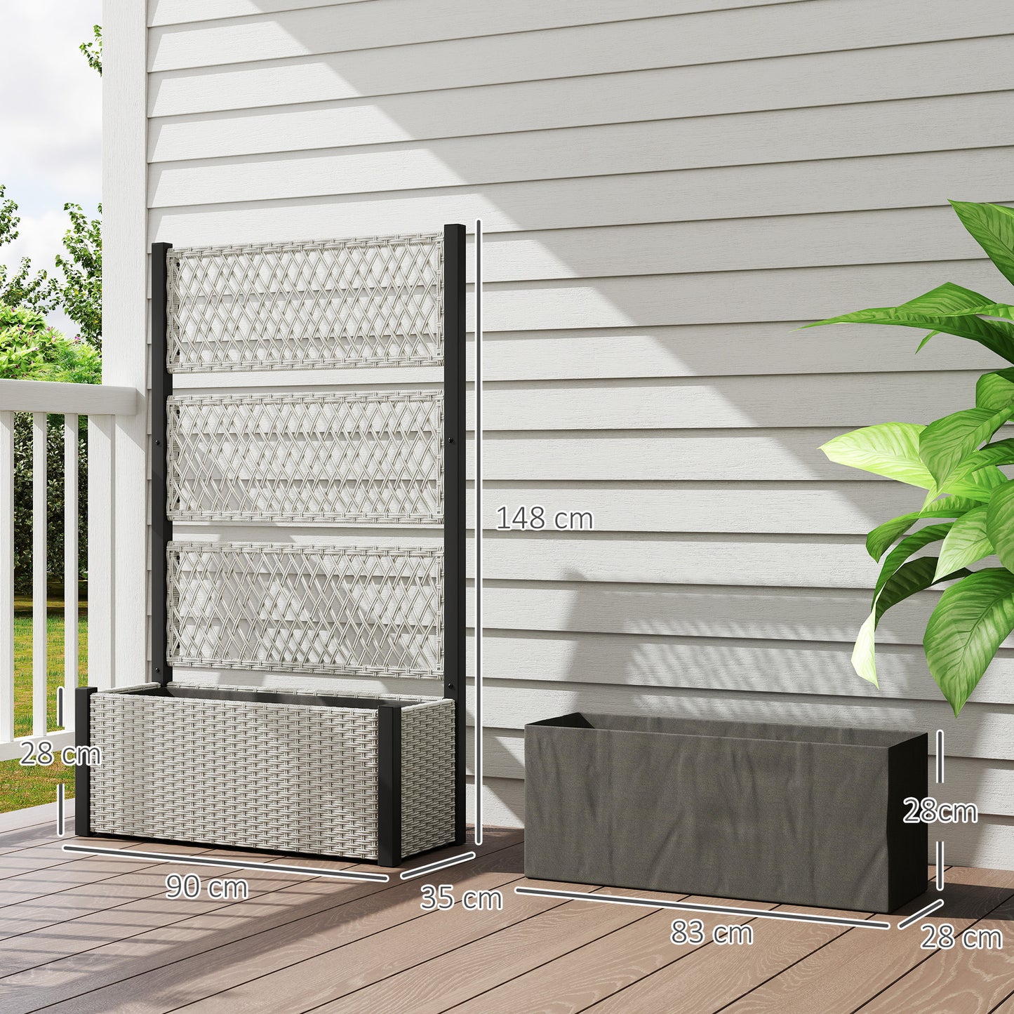 Outsunny Garden Planter Box With Trellis Liner For Climbing Plants Vegetables Flowers 90x35x148 Cm Mixed Grey