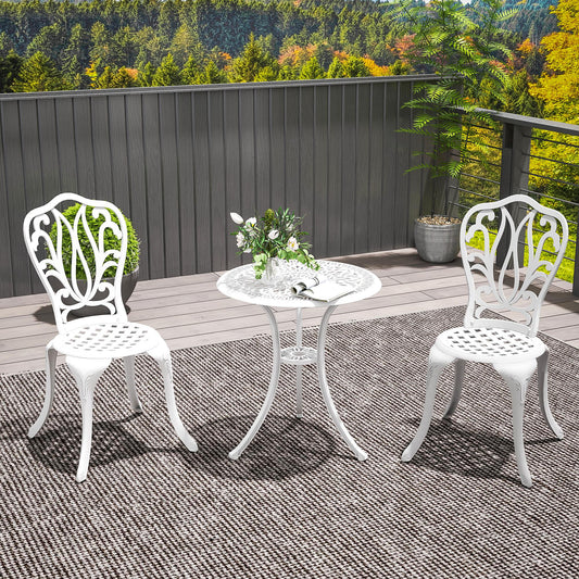 Outsunny 3 Piece Garden Bistro Set Cast Aluminium Outdoor Furniture With Umbrella Hole For Balcony Porch Patio White