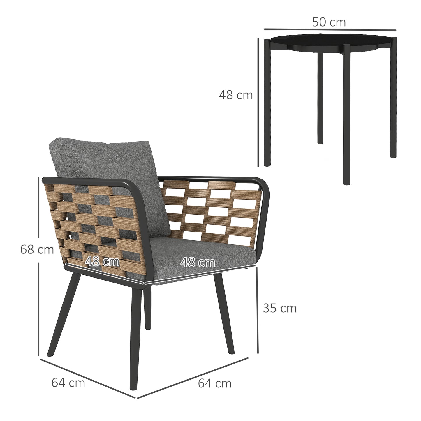 Outsunny 3 Pieces Rattan Bistro Set With Washable Cushions And Glass Top Coffee Table For Outdoor Patio Black