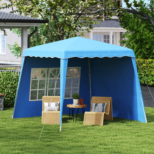 Outsunny 2.4x2.4m Blue Two Wall Pop Up Gazebo With Adjustable Height 242cm 246cm 250cm