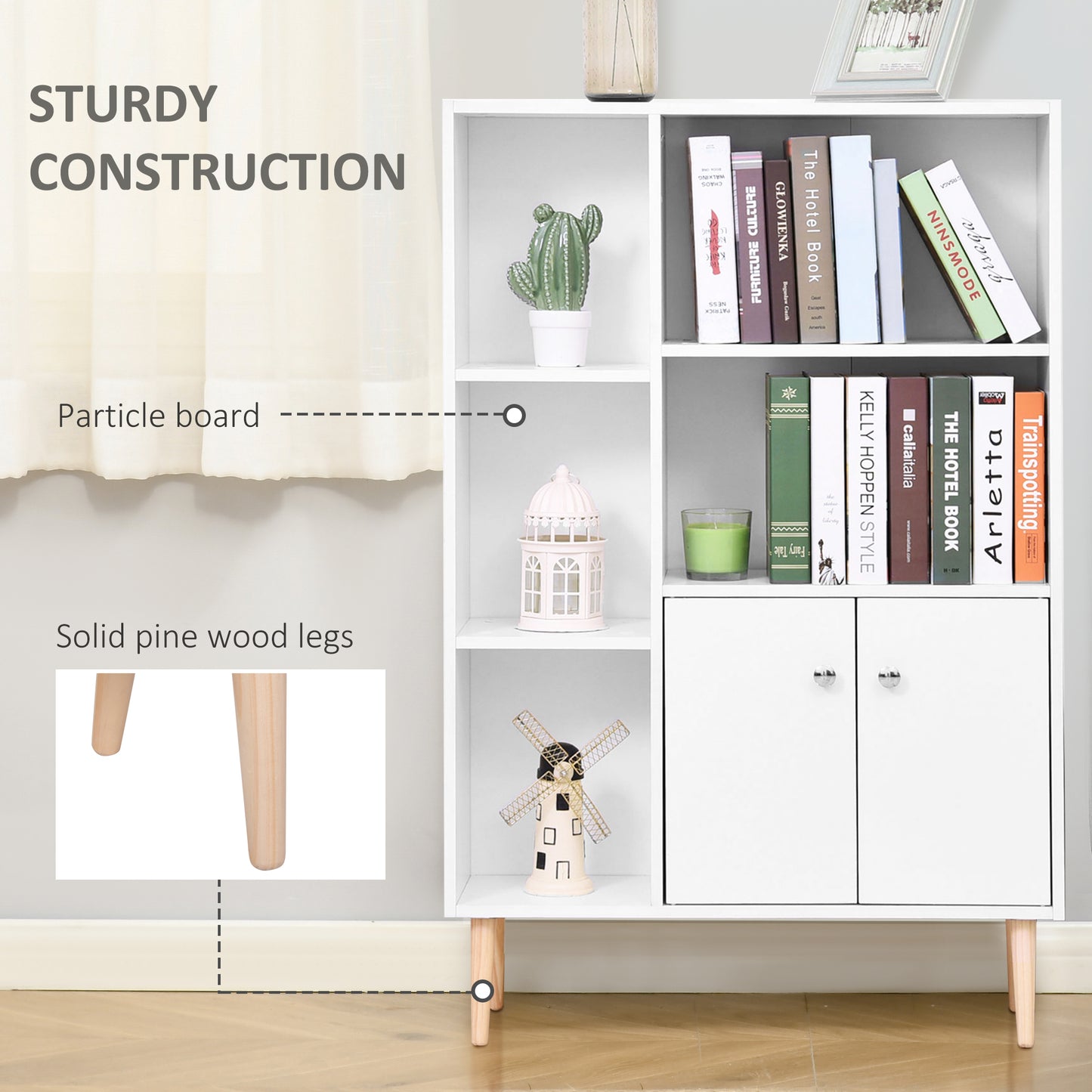 HOMCOM Modern White Wooden Bookcase with Open Shelves and Cupboard Storage - ALL4U RETAILER LTD