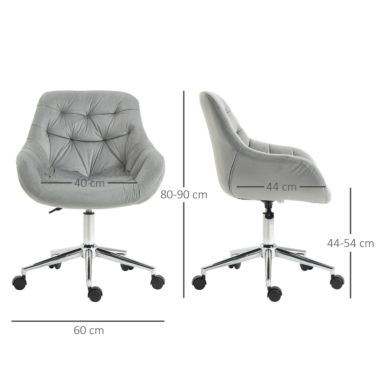 Vinsetto Velvet Home Office Chair with Adjustable Ergonomic Support, Grey - ALL4U RETAILER LTD