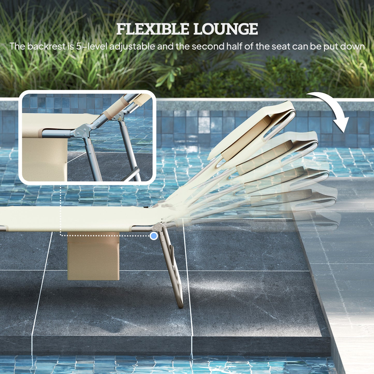 Outsunny 5 Position Adjustable Sun Loungers Set Of 2 With Reading Hole And Side Pocket Beige