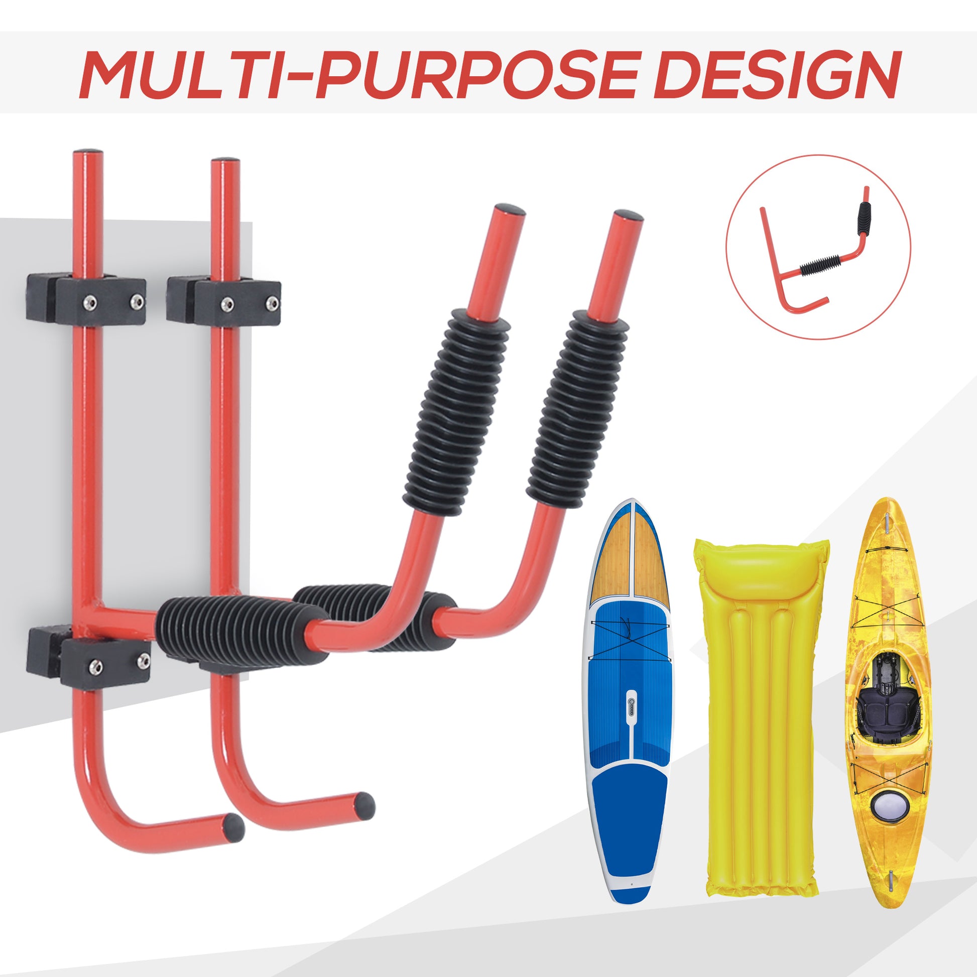 Outsunny Heavy-Duty Red Aluminum Wall Mount Hangers for Canoe and Kayak Storage - ALL4U RETAILER LTD