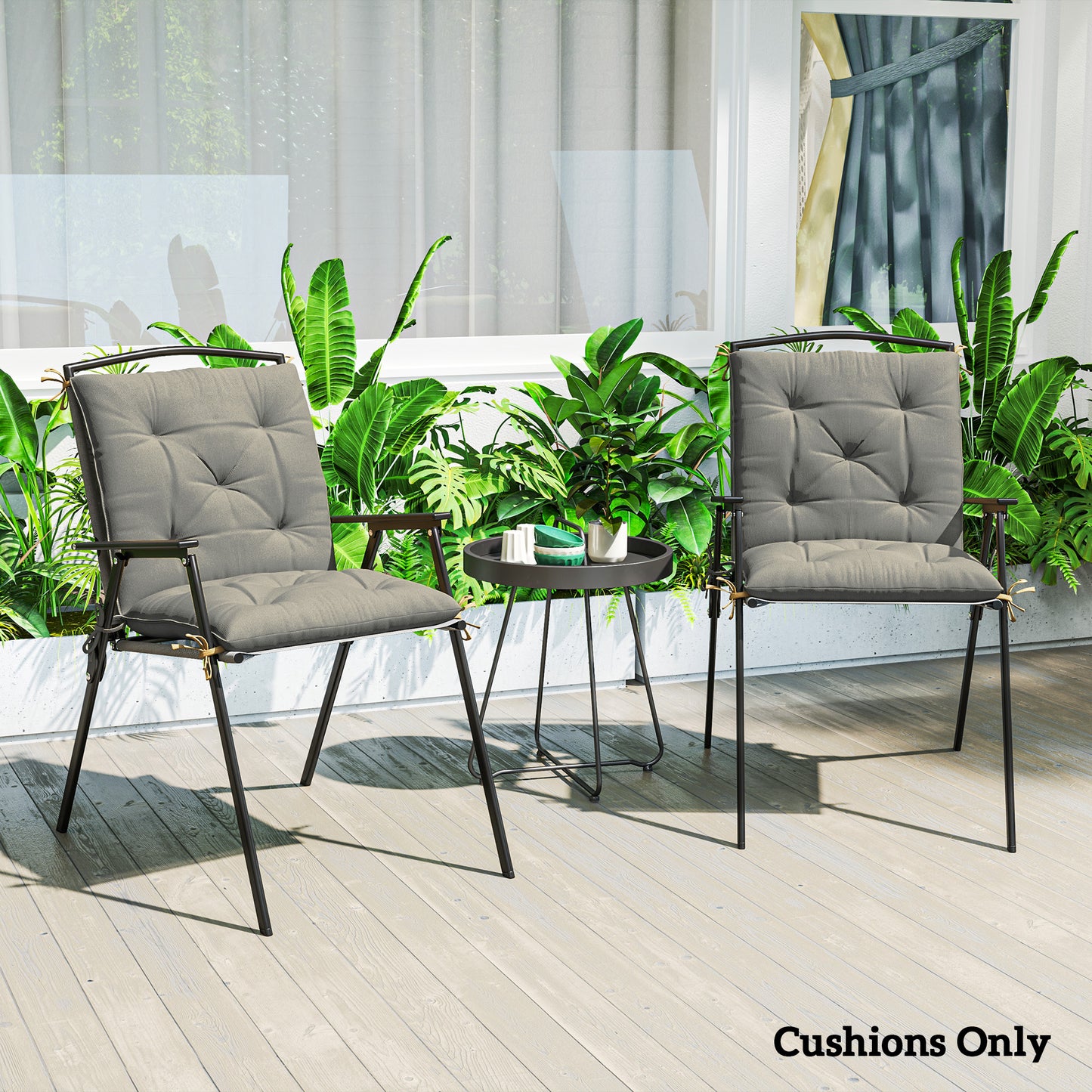 Outsunny Outdoor Seat Cushions Set Of Two Light Grey Polyester Cover Stain Resistant Plush Cotton Filling