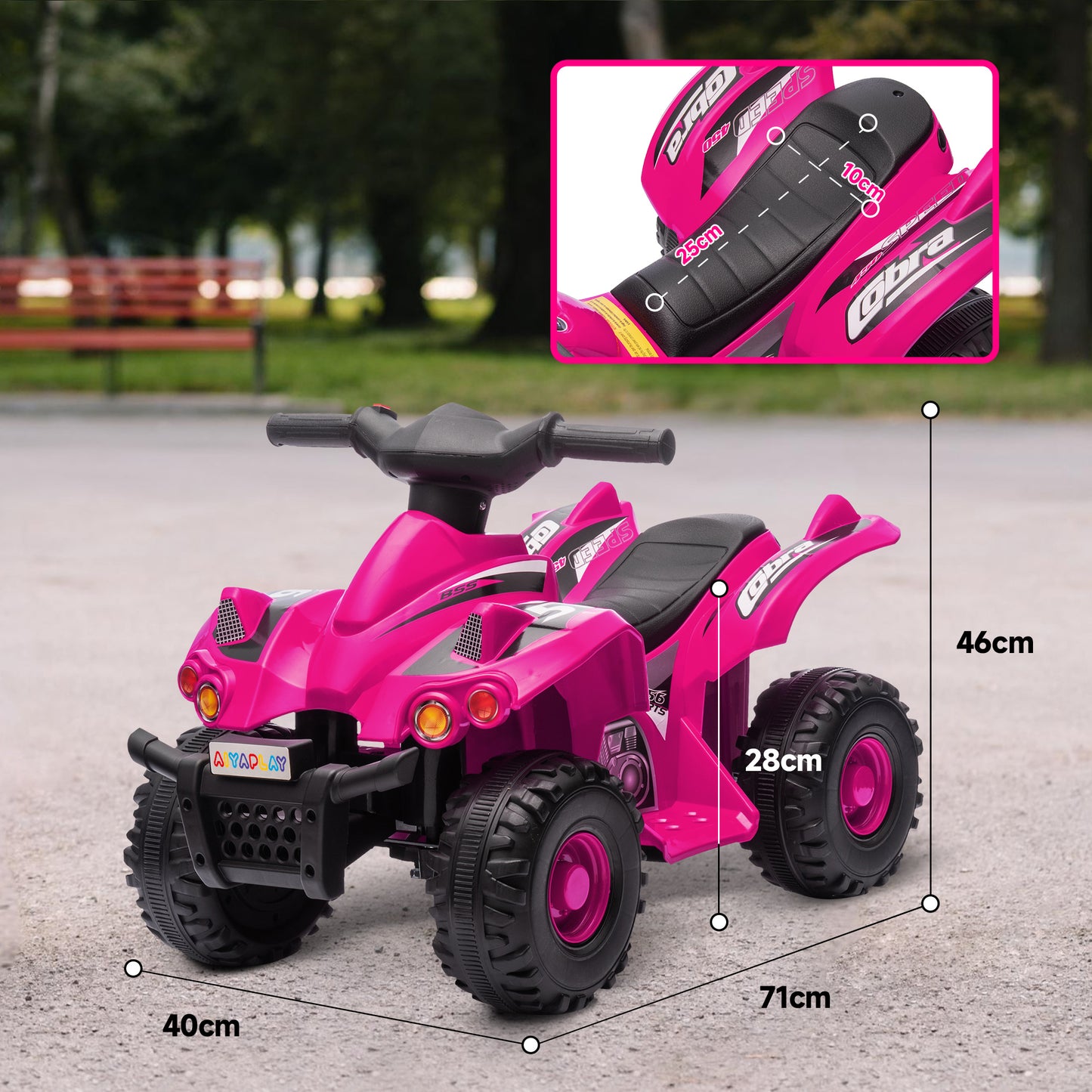 AIYAPLAY 6V Pink Electric Quad Bike for Kids with Music, Forward Function, Ideal for Ages 2-6