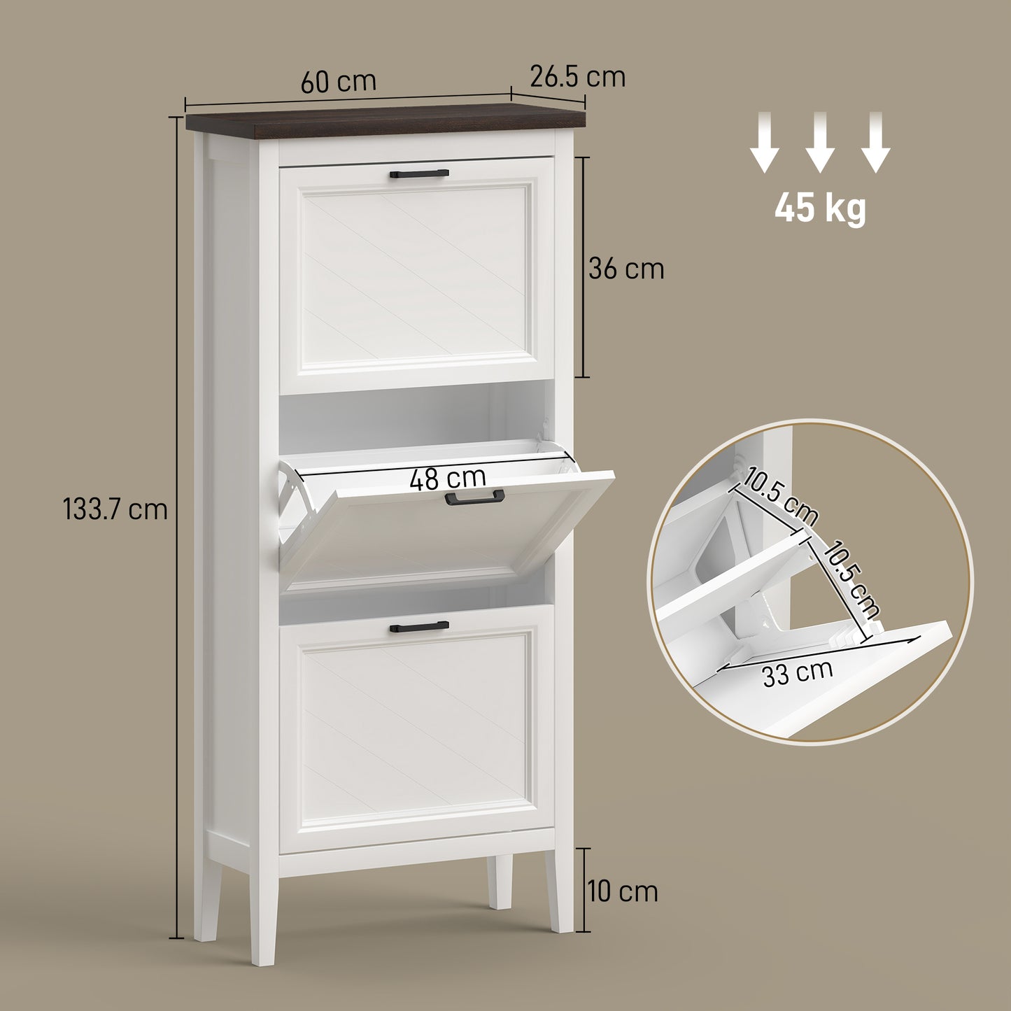 Homcom Shoe Cabinet With Three Flip Drawers Farmhouse Narrow Shoe Storage Cabinet White With Adjustable Shelves