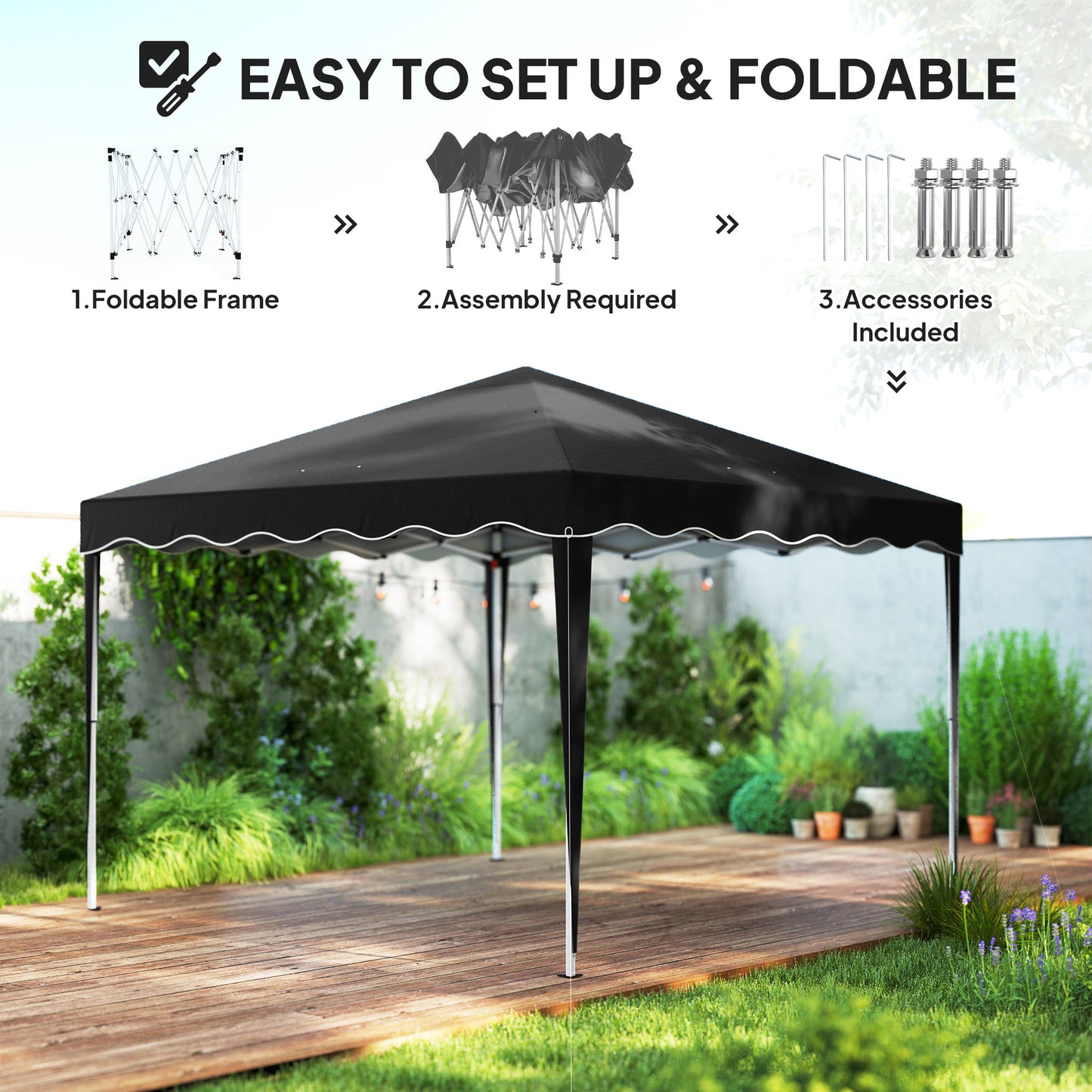 Outsunny 3m Pop Up Gazebo With Adjustable Height And Carry Bag Black Outdoor Garden Shade
