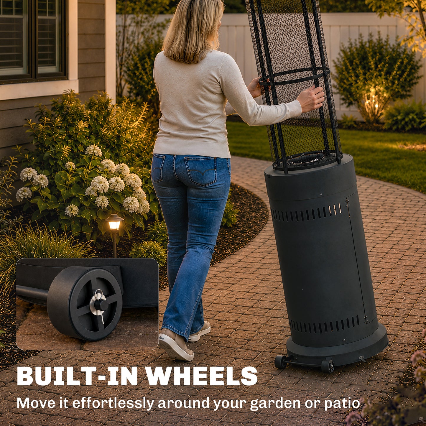Outsunny 11 KW Freestanding Gas Patio Heater With Pulse Ignition Tip Over Switch Wheels Adjustable Heat Tank Room Black
