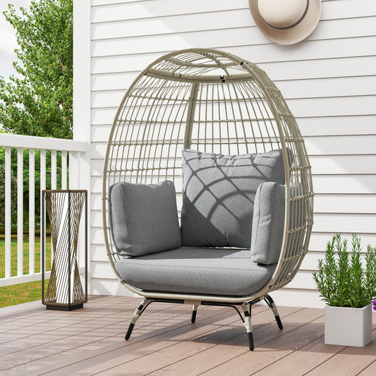 Outsunny Rattan Egg Chair With Cushions And Pillows Charcoal Grey Standing Indoor Outdoor Use
