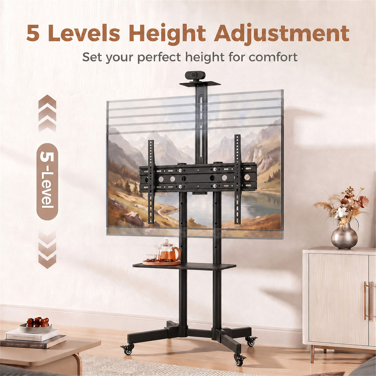 HOMCOM Mobile TV Stand on Wheels for 32 to 75 Inch TVs Tilt Height Adjustable