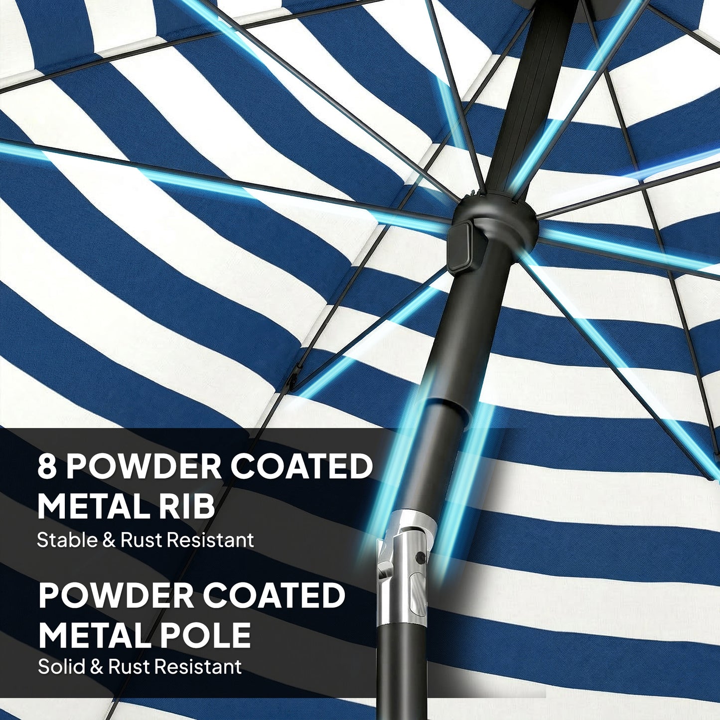 Outsunny 1.8 Meters Beach Umbrella With Sand Anchor Tilting 30 Degree Patio Sun Shade Adjustable Height Blue White