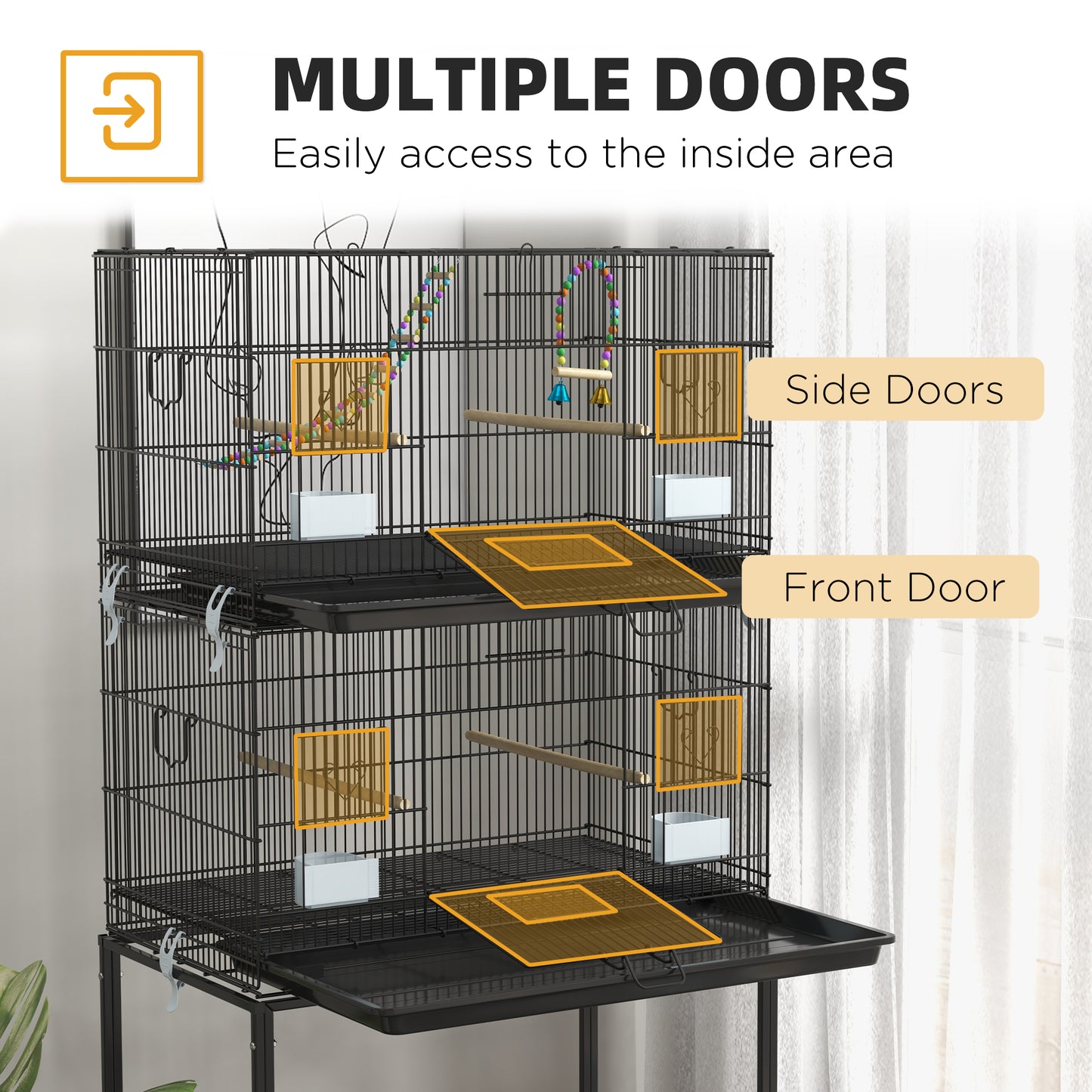 PawHut Double Decker Mobile Bird Cage with Stand for Canaries - ALL4U RETAILER LTD