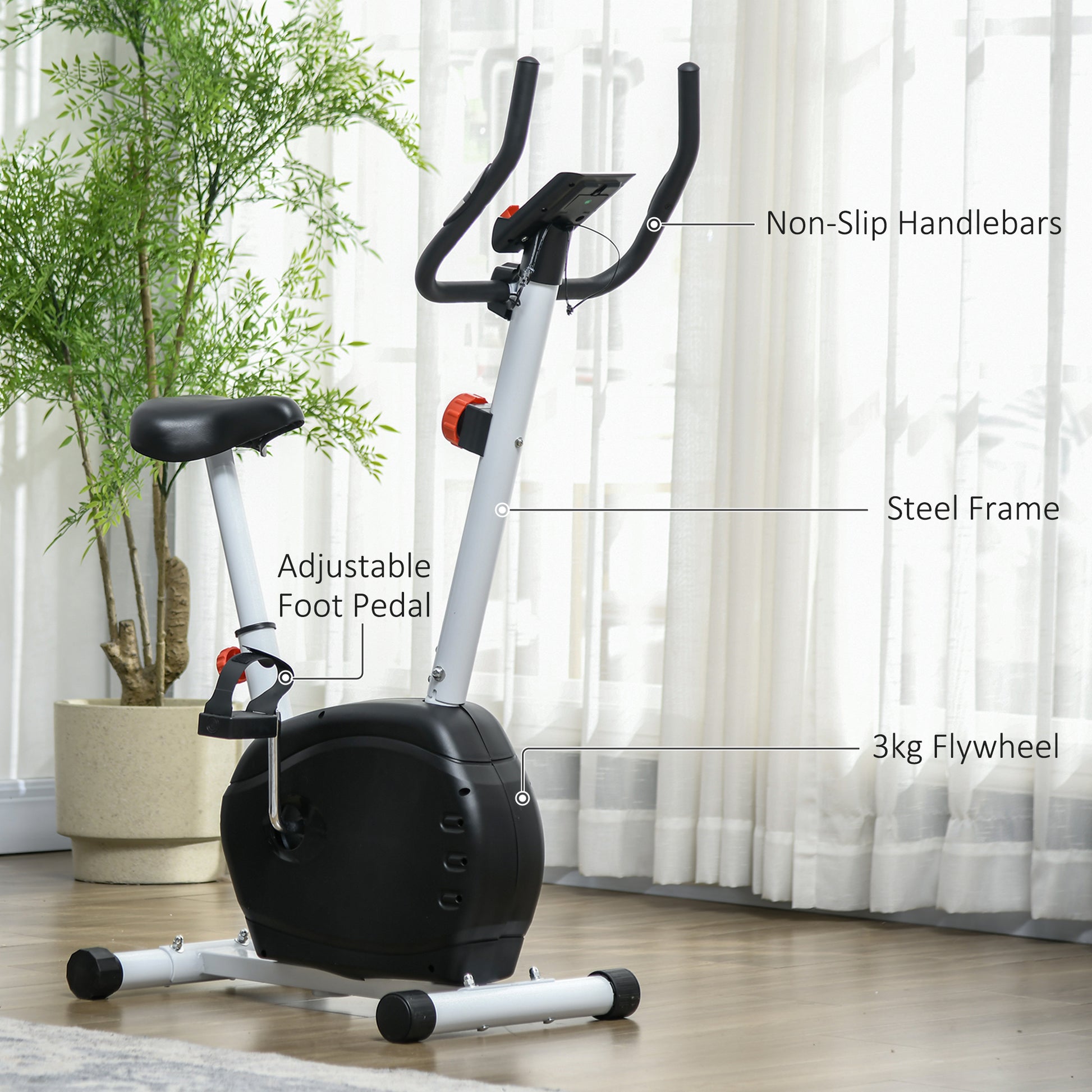 SPORTNOW Whisper-Quiet Stationary Exercise Bike with 8 Levels of Magnetic Resistance, Heart Rate Monitor, and Transport Wheels, White - ALL4U RETAILER LTD