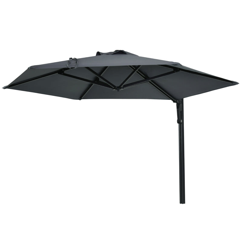 Outsunny 2.5m Wall Mounted Parasol - Hand Push Outdoor Patio Umbrella with 180° Rotatable Canopy for Porch, Deck, Garden - 250 cm, Dark Grey - ALL4U RETAILER LTD