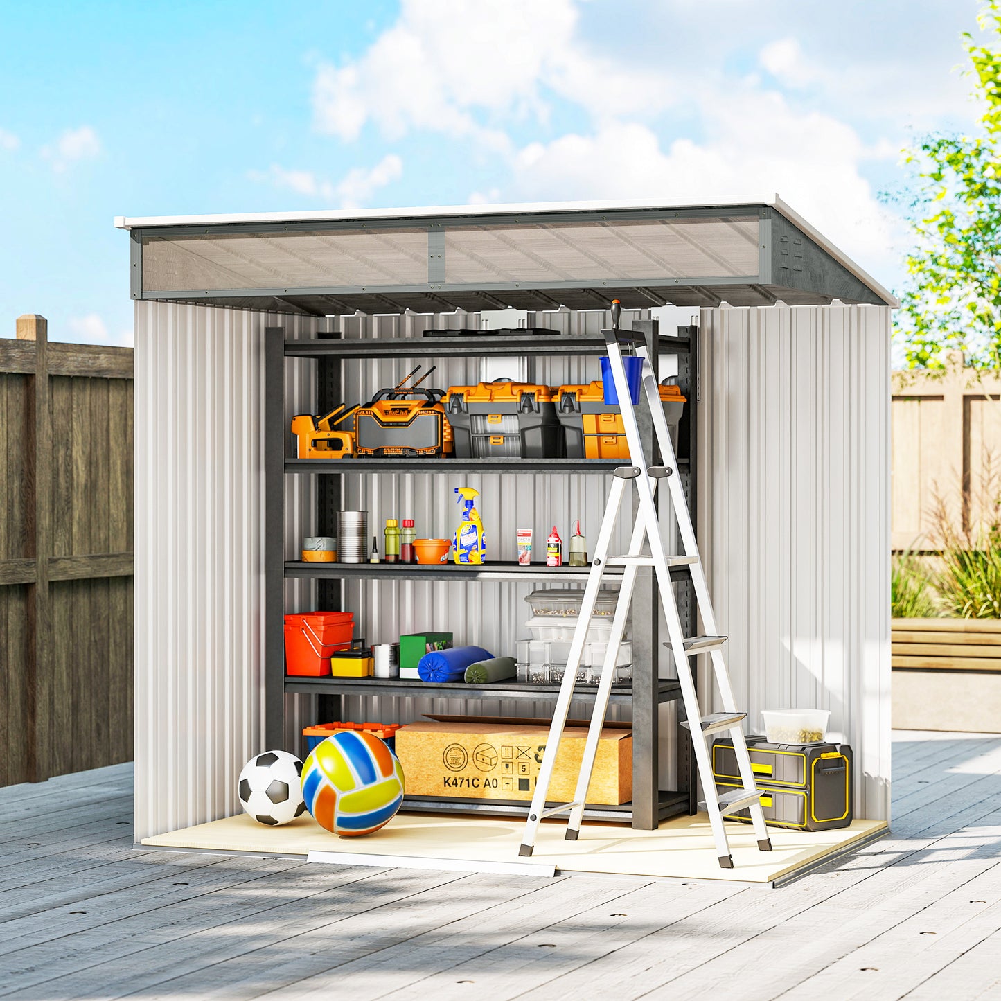 Outsunny Six Point Five By Four Feet Galvanised Metal Shed With Lockable Double Sliding Doors Vents Light Grey