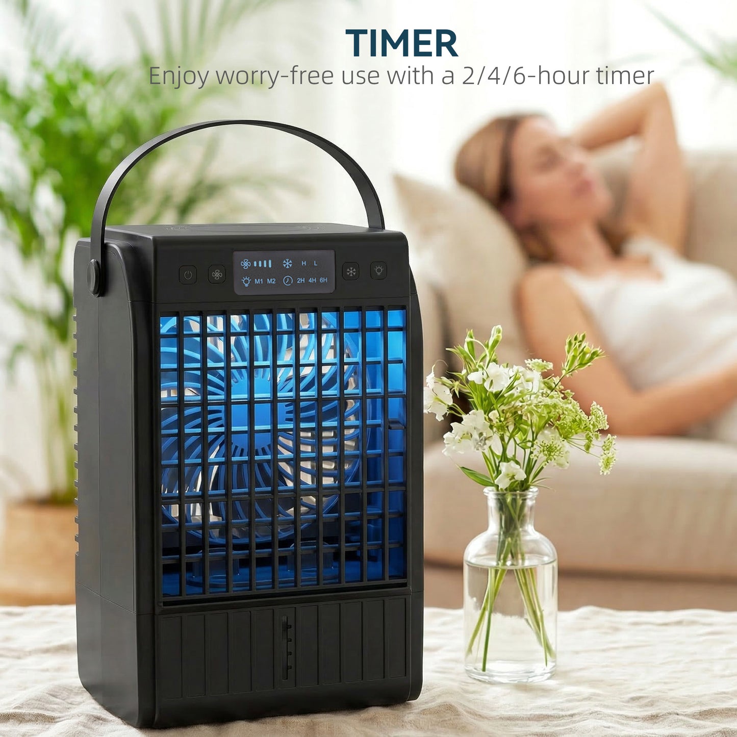 HOMCOM Portable Air Conditioner 4 In 1 Mini Air Cooler With 4 Wind Speeds 2 Cool Mist RGB LED Light Black