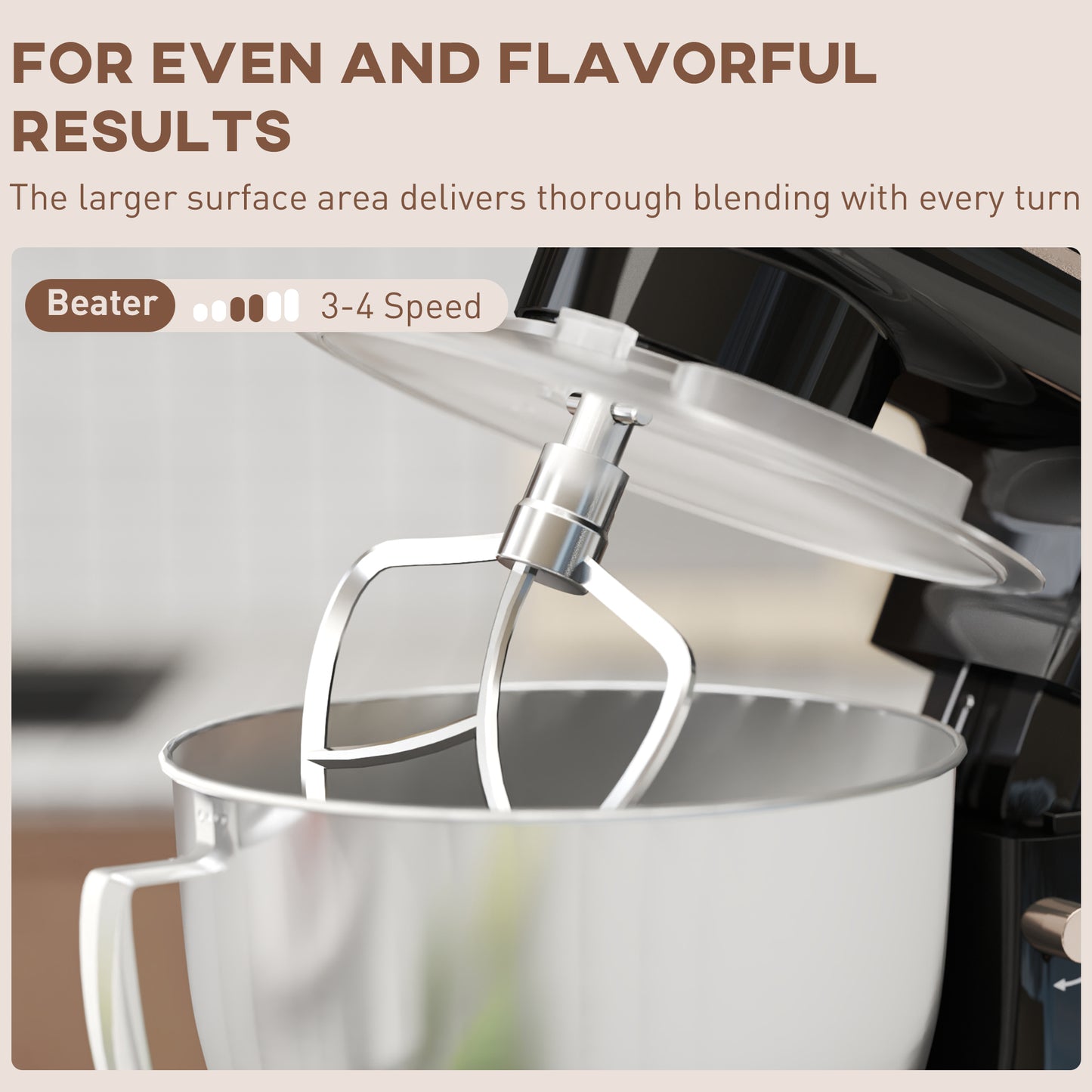 HOMCOM 1300W Kitchen Stand Mixer With Stainless Steel Bowl Six Speeds Pulsation Whisk Dough Hook Beater Included Black
