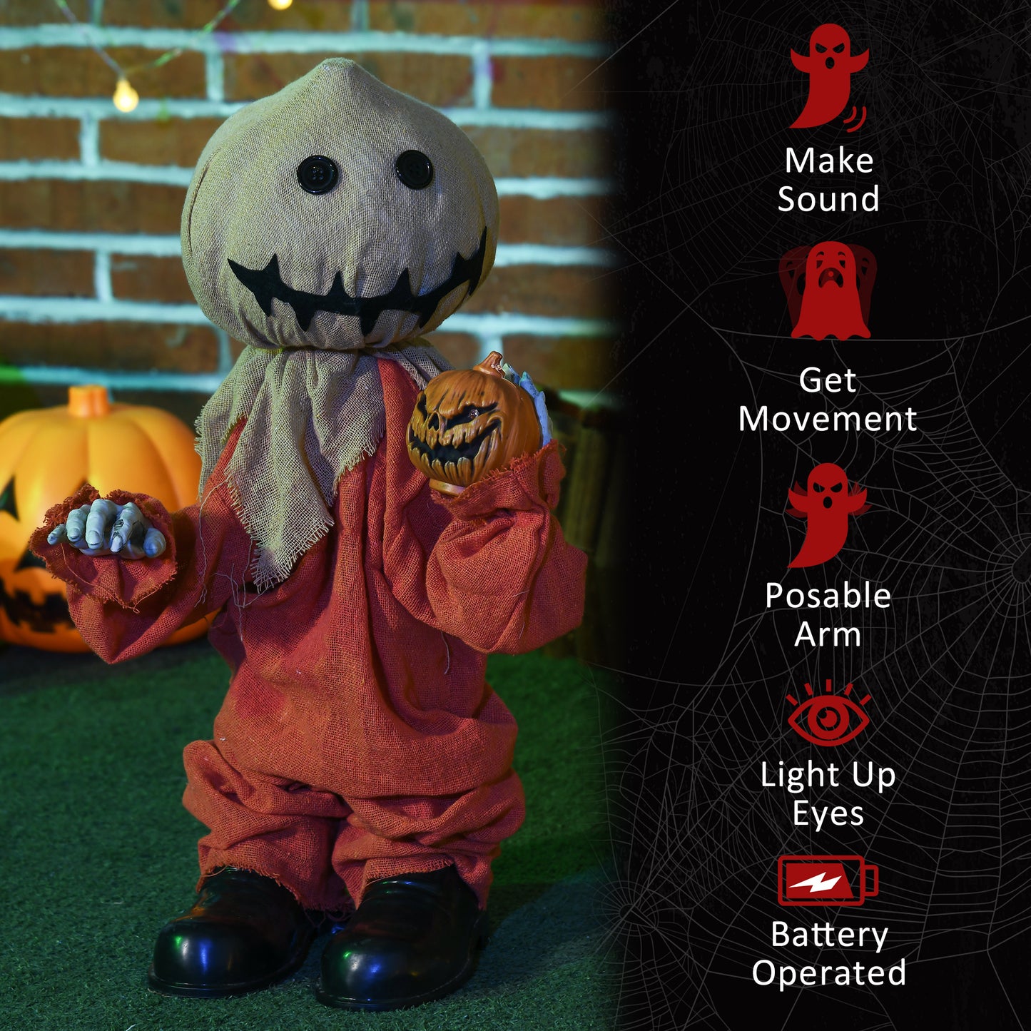 HOMCOM Creepy Animated Halloween Scarecrow with Light-Up Eyes and Sound Activation - ALL4U RETAILER LTD