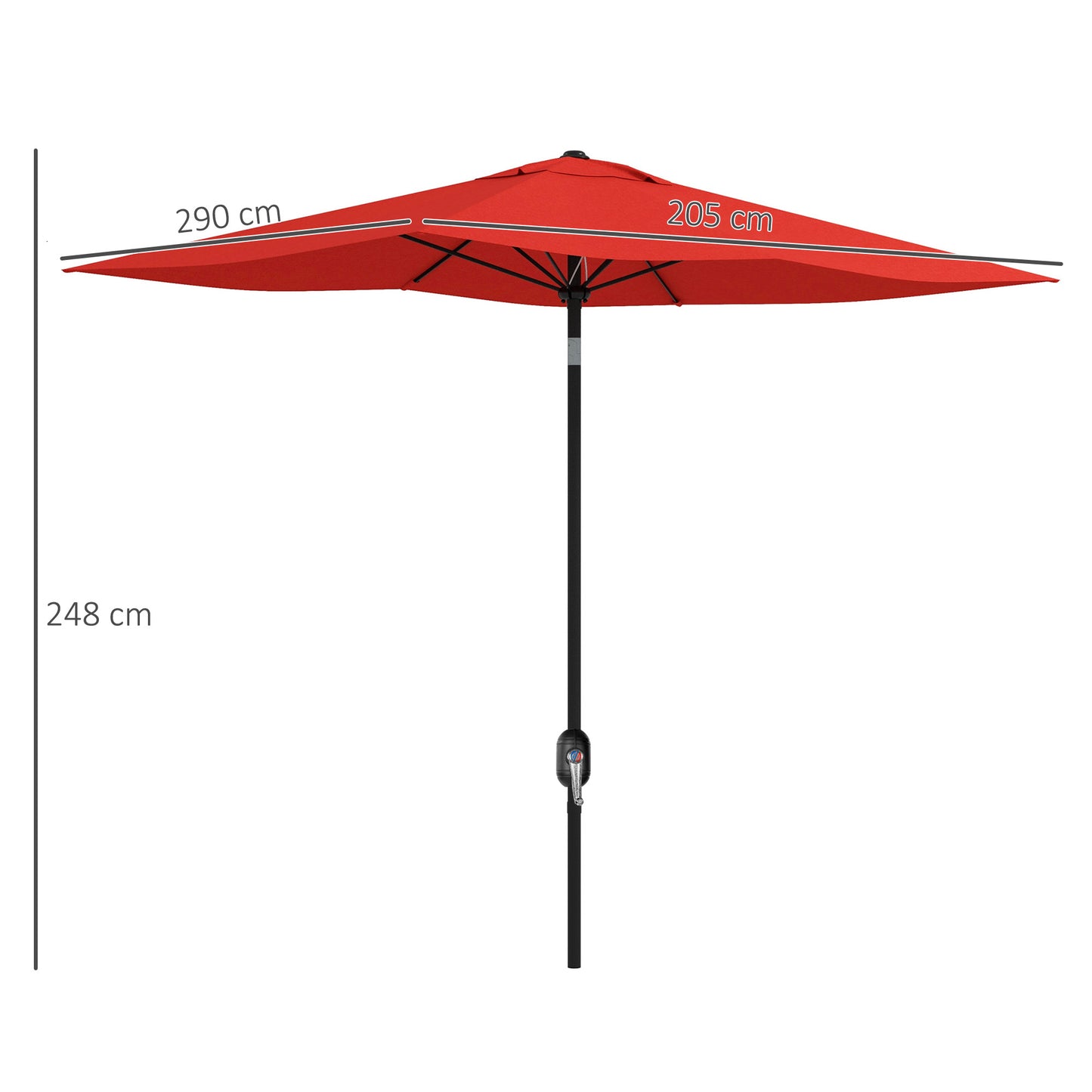 Outsunny 2x3 m Rectangular Parasol Umbrella Tilt Red Outdoor Patio Shade for Sun Protection