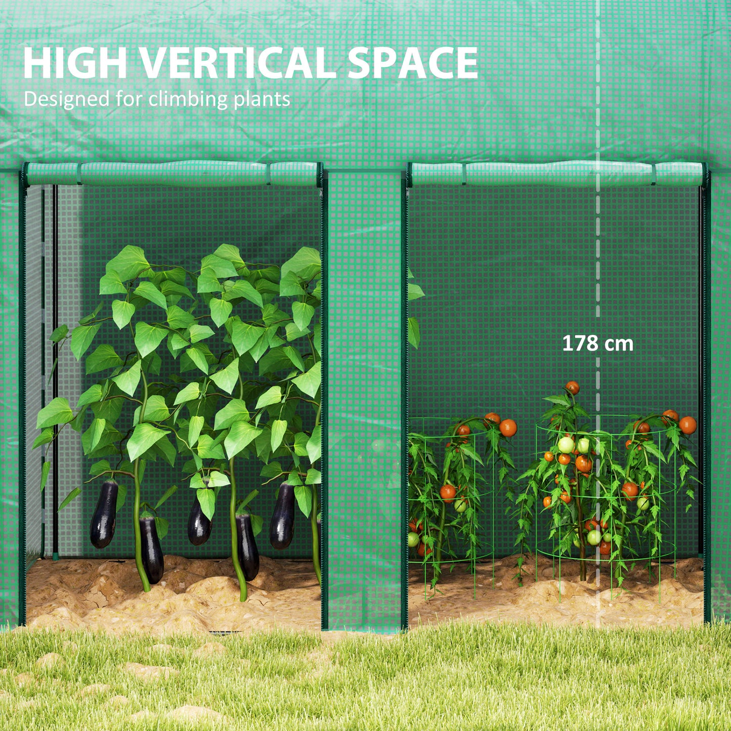 Outsunny 200 By 100 cm Walk In Greenhouse With Zipped Doors Green Ideal For Tomatoes Cucumbers Climbing Plants